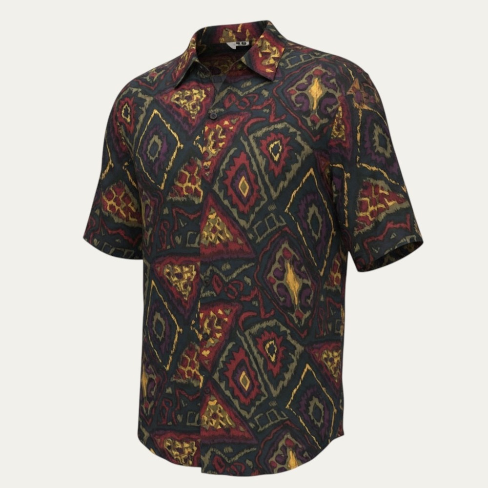 Vintage Bachrach‎ Mens Silk Abstract Print Short Sleeve Button Up Shirt Size S